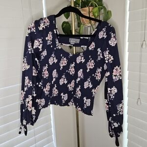 Anthropologie Navy Floral Blouse